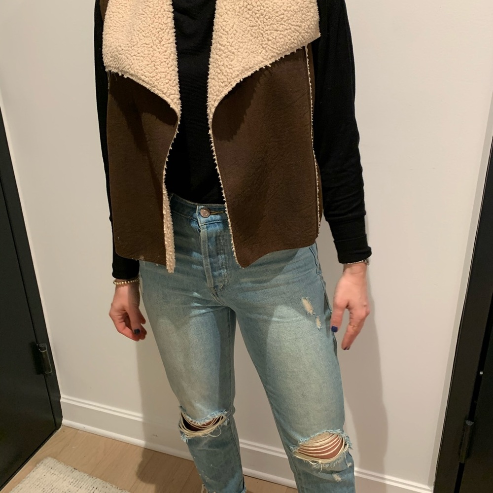 C&C California Suede Brown Vest w Faux fur